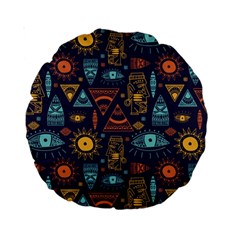 Trendy African Maya Seamless Pattern With Doodle Hand Drawn Ancient Objects Standard 15  Premium Round Cushions