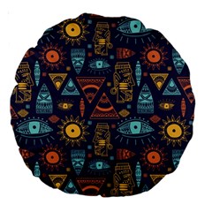 Trendy African Maya Seamless Pattern With Doodle Hand Drawn Ancient Objects Large 18  Premium Round Cushions