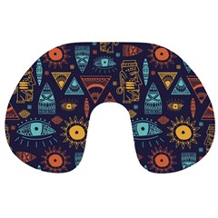 Trendy African Maya Seamless Pattern With Doodle Hand Drawn Ancient Objects Travel Neck Pillow