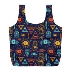 Trendy African Maya Seamless Pattern With Doodle Hand Drawn Ancient Objects Full Print Recycle Bag (L)