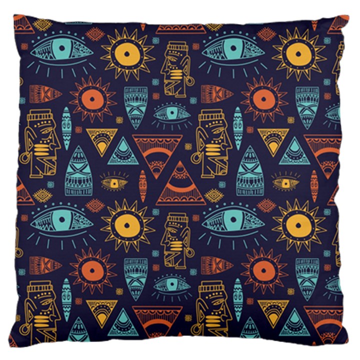 Trendy African Maya Seamless Pattern With Doodle Hand Drawn Ancient Objects Large Flano Cushion Case (One Side)