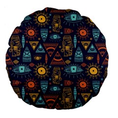 Trendy African Maya Seamless Pattern With Doodle Hand Drawn Ancient Objects Large 18  Premium Flano Round Cushions