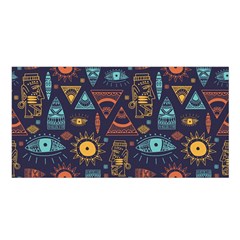 Trendy African Maya Seamless Pattern With Doodle Hand Drawn Ancient Objects Satin Shawl