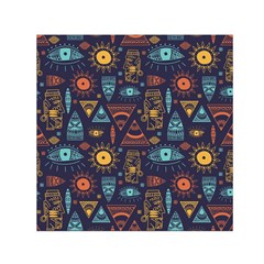 Trendy African Maya Seamless Pattern With Doodle Hand Drawn Ancient Objects Small Satin Scarf (Square)