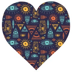 Trendy African Maya Seamless Pattern With Doodle Hand Drawn Ancient Objects Wooden Puzzle Heart