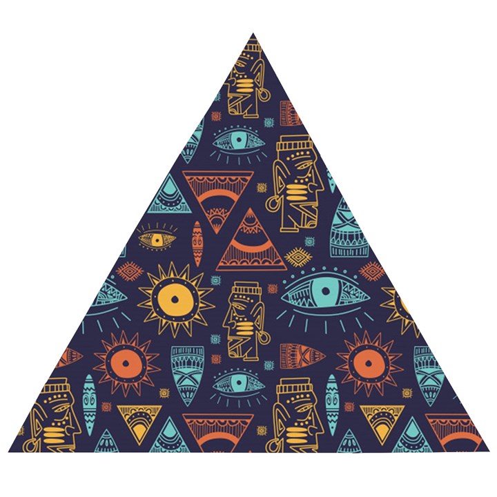 Trendy African Maya Seamless Pattern With Doodle Hand Drawn Ancient Objects Wooden Puzzle Triangle