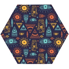 Trendy African Maya Seamless Pattern With Doodle Hand Drawn Ancient Objects Wooden Puzzle Hexagon