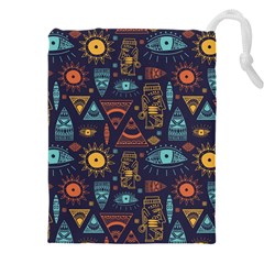 Trendy African Maya Seamless Pattern With Doodle Hand Drawn Ancient Objects Drawstring Pouch (4XL)