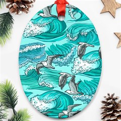 Sea Waves Seamless Pattern Ornament (oval)