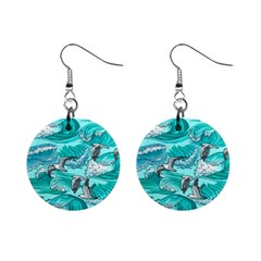 Sea Waves Seamless Pattern Mini Button Earrings by Wegoenart