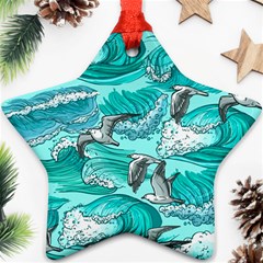 Sea Waves Seamless Pattern Star Ornament (two Sides)