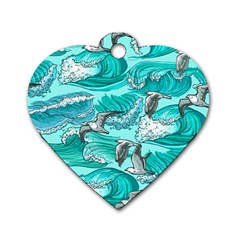 Sea Waves Seamless Pattern Dog Tag Heart (one Side) by Wegoenart