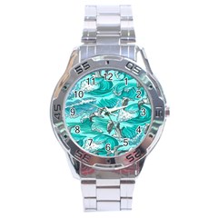 Sea Waves Seamless Pattern Stainless Steel Analogue Watch by Wegoenart