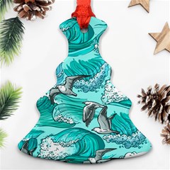 Sea Waves Seamless Pattern Ornament (christmas Tree) 