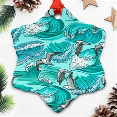 Sea Waves Seamless Pattern Snowflake Ornament (two Sides)