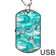 Sea Waves Seamless Pattern Dog Tag Usb Flash (one Side) by Wegoenart