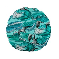 Sea Waves Seamless Pattern Standard 15  Premium Round Cushions by Wegoenart