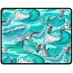 Sea Waves Seamless Pattern Double Sided Fleece Blanket (medium)  by Wegoenart