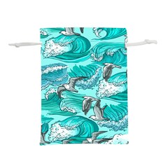 Sea Waves Seamless Pattern Lightweight Drawstring Pouch (l) by Wegoenart