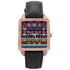 Pattern Tribal Style Rose Gold Leather Watch  by Wegoenart