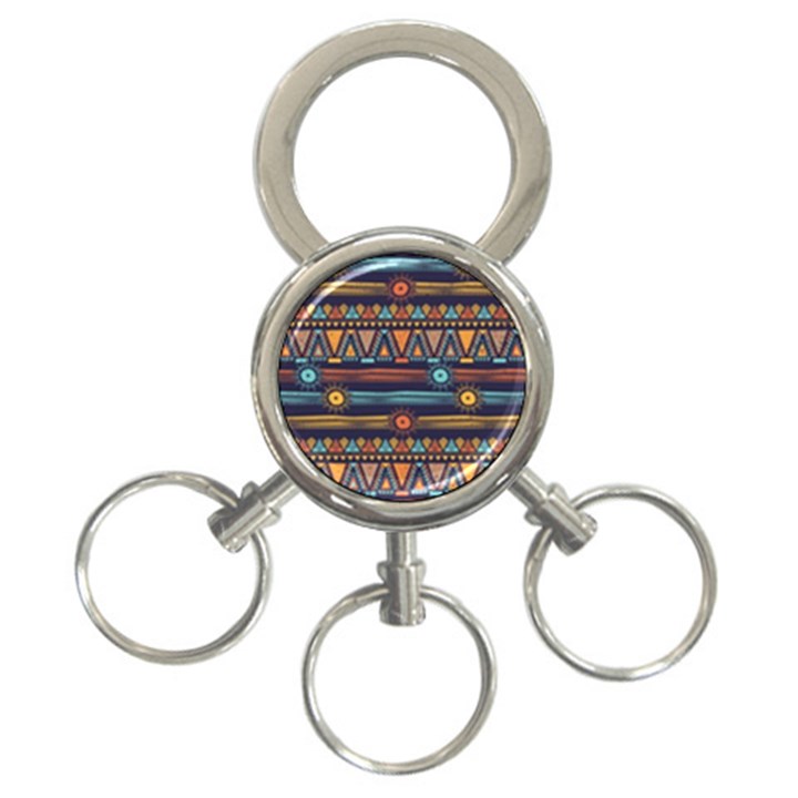 Bohemian Ethnic Seamless Pattern With Tribal Stripes 3-Ring Key Chain