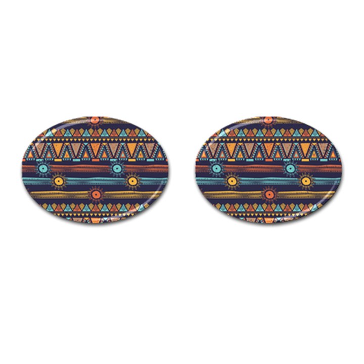 Bohemian Ethnic Seamless Pattern With Tribal Stripes Cufflinks (Oval)