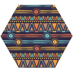 Bohemian Ethnic Seamless Pattern With Tribal Stripes Wooden Puzzle Hexagon by Wegoenart