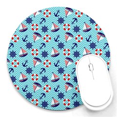 Seamless Pattern Nautical Theme Round Mousepads by Wegoenart