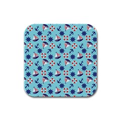 Seamless Pattern Nautical Theme Rubber Square Coaster (4 Pack)  by Wegoenart