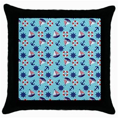 Seamless Pattern Nautical Theme Throw Pillow Case (black) by Wegoenart