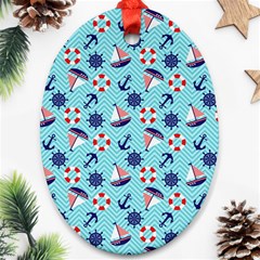 Seamless Pattern Nautical Theme Oval Ornament (two Sides)