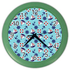 Seamless Pattern Nautical Theme Color Wall Clock by Wegoenart