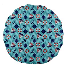 Seamless Pattern Nautical Theme Large 18  Premium Flano Round Cushions by Wegoenart