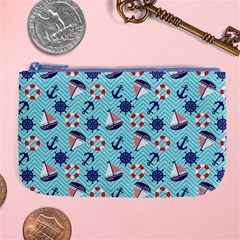 Seamless Pattern Nautical Theme Large Coin Purse by Wegoenart