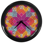 Ethnic Floral Mosaic Pattern Wall Clock (Black) Front