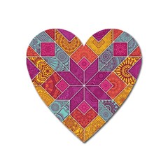 Ethnic Floral Mosaic Pattern Heart Magnet by Wegoenart