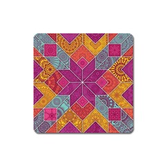 Ethnic Floral Mosaic Pattern Square Magnet by Wegoenart