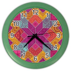 Ethnic Floral Mosaic Pattern Color Wall Clock by Wegoenart