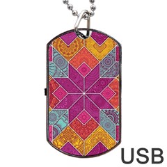 Ethnic Floral Mosaic Pattern Dog Tag Usb Flash (two Sides) by Wegoenart