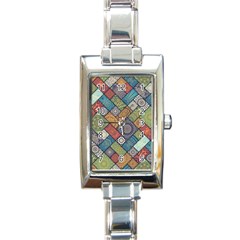 Diagonal Floral Tiles Pattern Rectangle Italian Charm Watch by Wegoenart