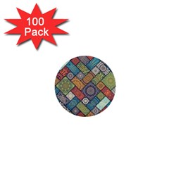 Diagonal Floral Tiles Pattern 1  Mini Buttons (100 Pack)  by Wegoenart