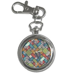 Diagonal Floral Tiles Pattern Key Chain Watches by Wegoenart