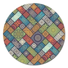 Diagonal Floral Tiles Pattern Magnet 5  (round) by Wegoenart