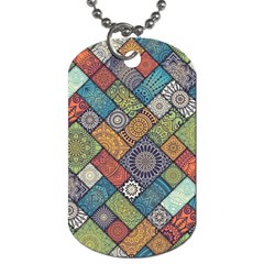 Diagonal Floral Tiles Pattern Dog Tag (two Sides) by Wegoenart