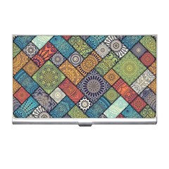 Diagonal Floral Tiles Pattern Business Card Holder by Wegoenart