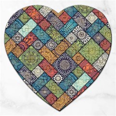 Diagonal Floral Tiles Pattern Jigsaw Puzzle (heart) by Wegoenart