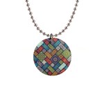 Diagonal Floral Tiles Pattern 1  Button Necklace Front