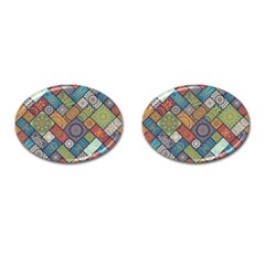 Diagonal Floral Tiles Pattern Cufflinks (oval) by Wegoenart