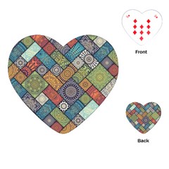 Diagonal Floral Tiles Pattern Playing Cards Single Design (heart)