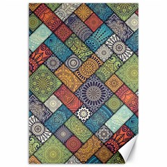 Diagonal Floral Tiles Pattern Canvas 12  X 18  by Wegoenart